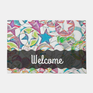 Paillasson Main Tirée Par EDDArt - Étoiles Et Coeurs 1