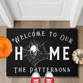 Paillasson Maison de Halloween avec Toile d'Araignée Squelett