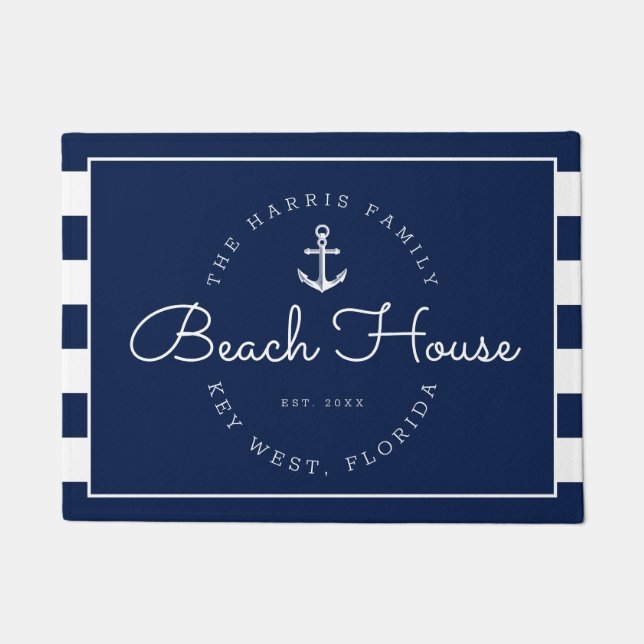 Paillasson Maison de la plage de Nautical Bienvenue Stripes d (Devant)