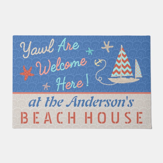 Paillasson Maison de plage Nautical | Cute voilier | Personna (Devant)
