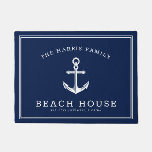 Paillasson Maison de plage Nautical Welcome Navy et White