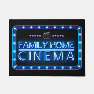 Paillasson Maison familiale Salle de cinéma Blue Neon porte e