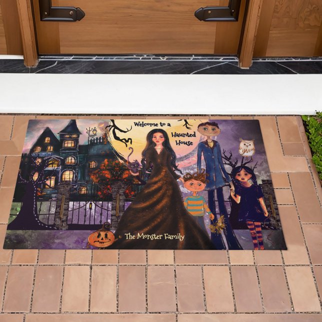 Paillasson Maison gothique Hauné Famille Monster (Gothic Haunted House Monster Family Doormat)