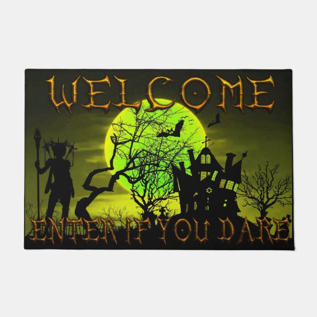 Paillasson Maison hantée d'Halloween Bienvenue Entrez Si vous (Devant)