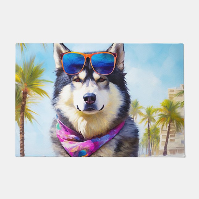 Paillasson Malamute d'Alaska sur la plage, cadeau d'été (Devant)