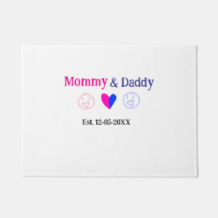Paillasson Maman et Papa nouveaux parents ajouter nom date cœ