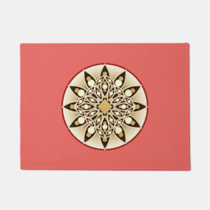 Paillasson Mandala motif en rose corail, chocolat et bronzage