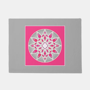 Paillasson Mandala motif en rose fushia, blanc et gris do