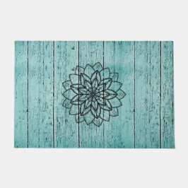 Paillasson Mandala on Blue Aged Wood Doormat