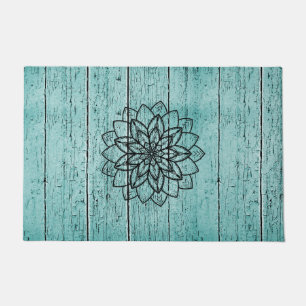 Paillasson Mandala on Blue Aged Wood Doormat