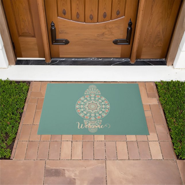 Paillasson Mandala Ornementale Rétro Sage & Sable customisé (De plein air)