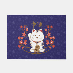 Paillasson Maneki-neko chat avec un kanji de chance