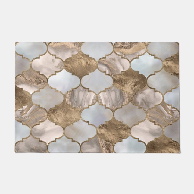 Paillasson Marbre blanc de treillis marocain et or (Devant)