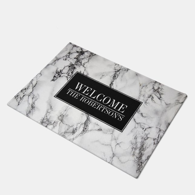Paillasson Marbre blanc moderne - Bienvenue (Incliné)