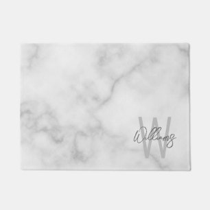 Paillasson Marbre blanc Script Monogramme personnalisé et nom