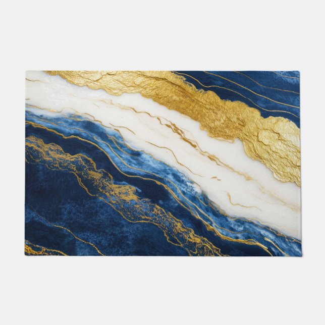 Paillasson Marbre bleu marine de luxe et feuille d'or (Devant)