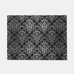 PAILLASSON MARBRE DAMASK1 NOIR ET MÉTAL BALAYÉ PAR ARGENT
