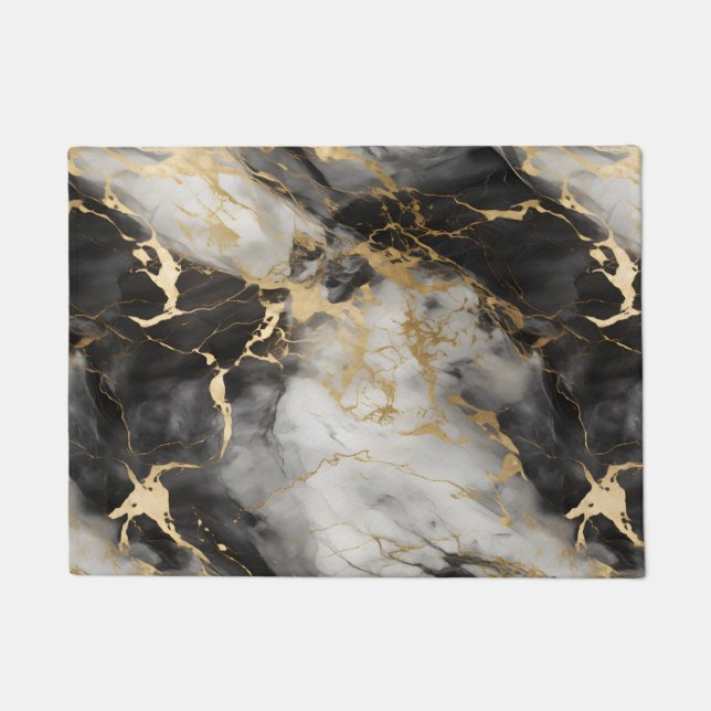 Paillasson Marbre de luxe blanc, or et noir élégant (Devant)