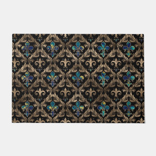 Paillasson Marbre et or motif Fleur de lis