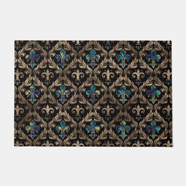 Paillasson Marbre et or motif Fleur de lis (Devant)