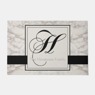 Paillasson Marbre Motif Noir Monogramme H Ajouter Nom Élégant