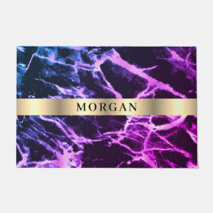 Paillasson Marbre noir bleu et violet, nom sur Gold Band
