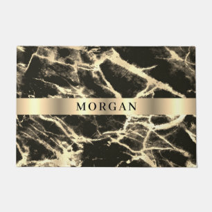 Paillasson Marbre noir et or, nom sur Gold Band