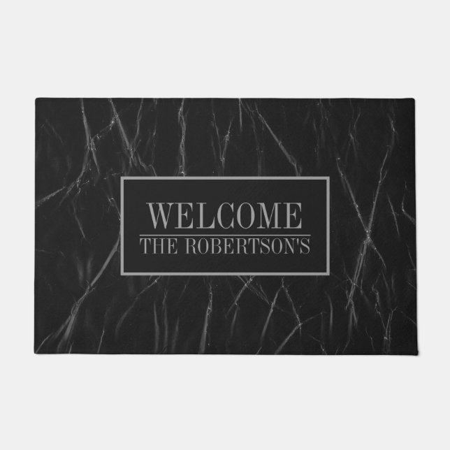 Paillasson Marbre noir moderne - Bienvenue (Devant)