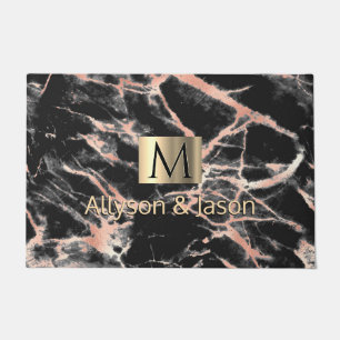 Paillasson Marbre Noir & Rose Or, Noms & Monogrammes, Vs 3