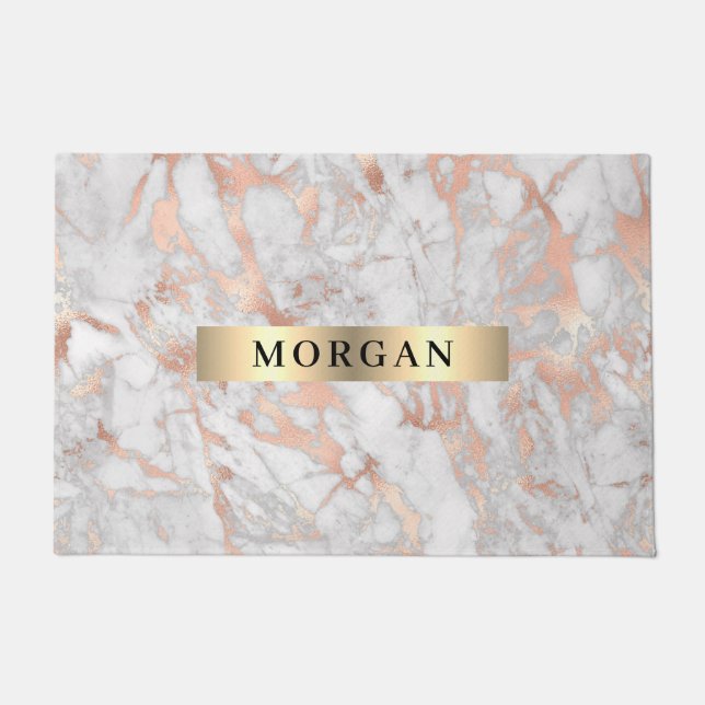 Paillasson Marbre or blanc et Rose, nom sur Gold Band (Devant)