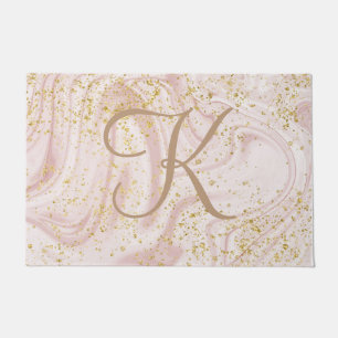 Paillasson Marbre rose et blanc tourbillonnant paillettes dor