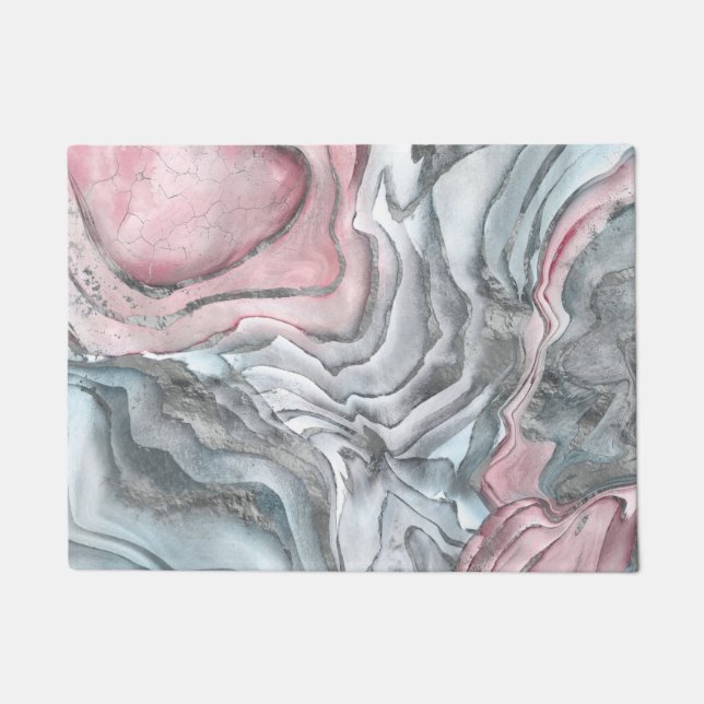 Paillasson Marbre rose noir - rose pastel et argent (Devant)