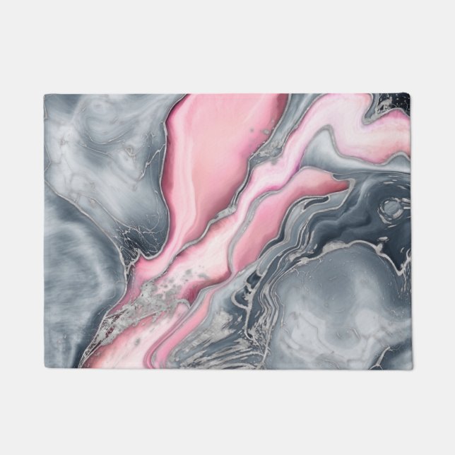 Paillasson Marbre rose noir - rose pastel, gris et argent (Devant)