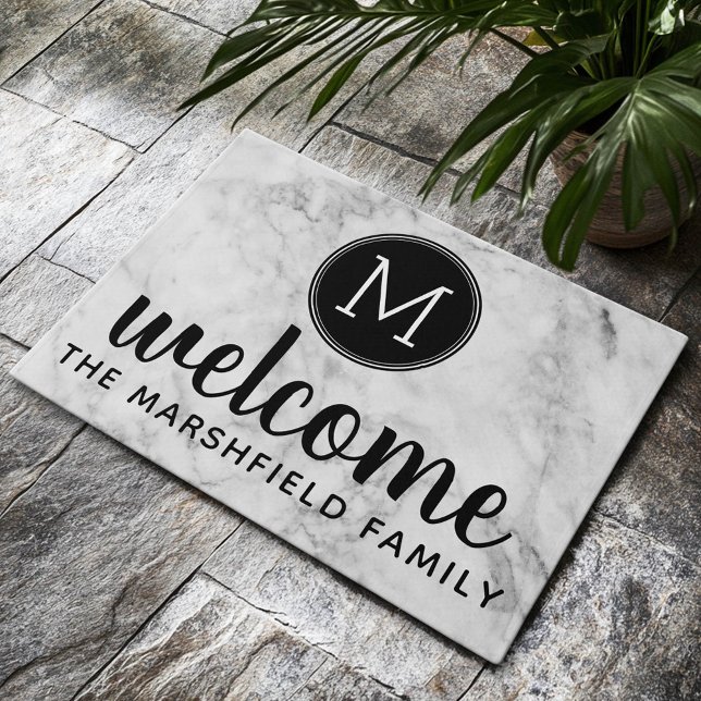 Paillasson Marbre tendance Faux avec Monogramme de famille pe (Custom Welcome Mat)