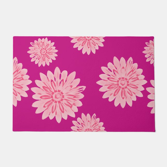 Paillasson Marguerites rose pâle sur rose chaud (Devant)