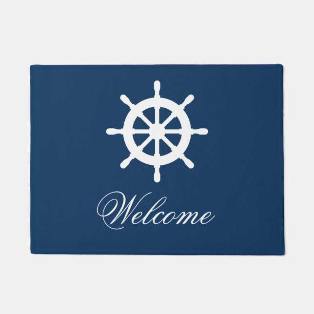 Paillasson Marine bleu et blanc porte couture marine (Devant)