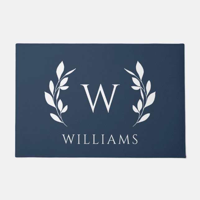 Paillasson Marine Blue Wreath Initial Monogramme Nom (Devant)