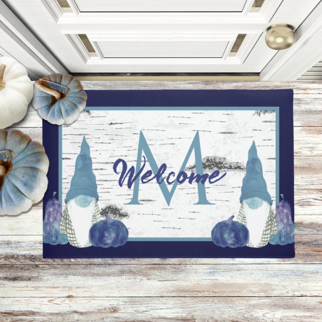 Paillasson Marine Dusty Blue Citrouilles Gnomes Aspen Bois ru (Créateur téléchargé)