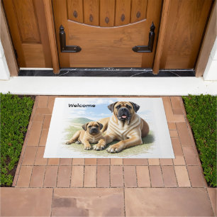 Paillasson Mastiff Dogue anglaise avec enfant en vacances