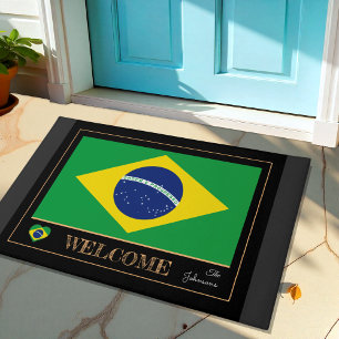 Paillasson Mat brésilien, Drapeau brésilien sports / Bienvenu
