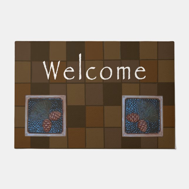 Paillasson Mat de bienvenue de l'artisan avec pinecone brune (Devant)