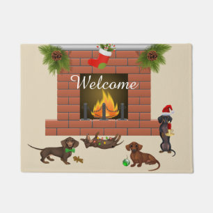 Paillasson Mat de bienvenue de Noël Dachshund Porte