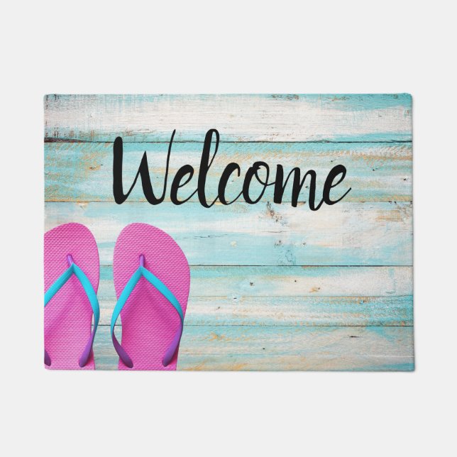 Paillasson Mat de bienvenue en bois Turquoise (Devant)