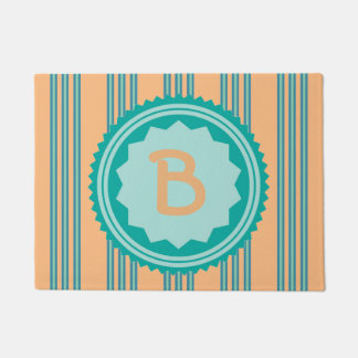 Paillasson Mat de bienvenue turquoise et orange pâle