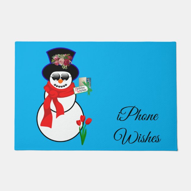 Paillasson Mat de la porte de Noël, Snowman Iphone Wings (Devant)