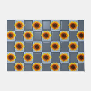 Paillasson Mat de porte bleu tournesol