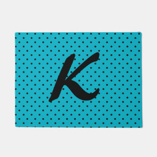 Paillasson Mat de porte bleu turquoise et noir Polka