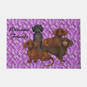 Paillasson Mat de porte de Dachshund Floral violet