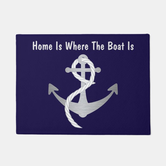 Paillasson Mat de porte marine en argent et bleu (Devant)