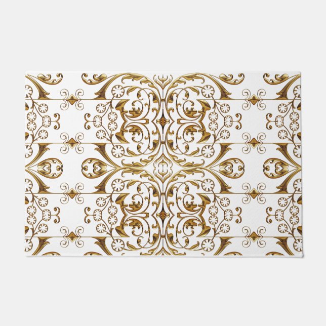 Paillasson Mat de portes de luxe blanc et or (Devant)